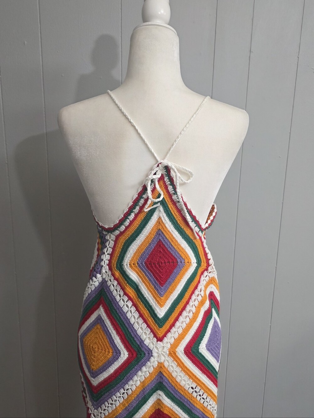 BOHO Crochet Multi Color Maxi Dress Size M - Picture 8 of 9